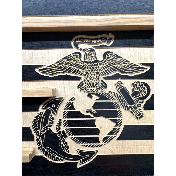 Handcrafted Wooden Marine Corps Challenge Coin Flag Display With Semper Fidelis - Picture 2 of 3